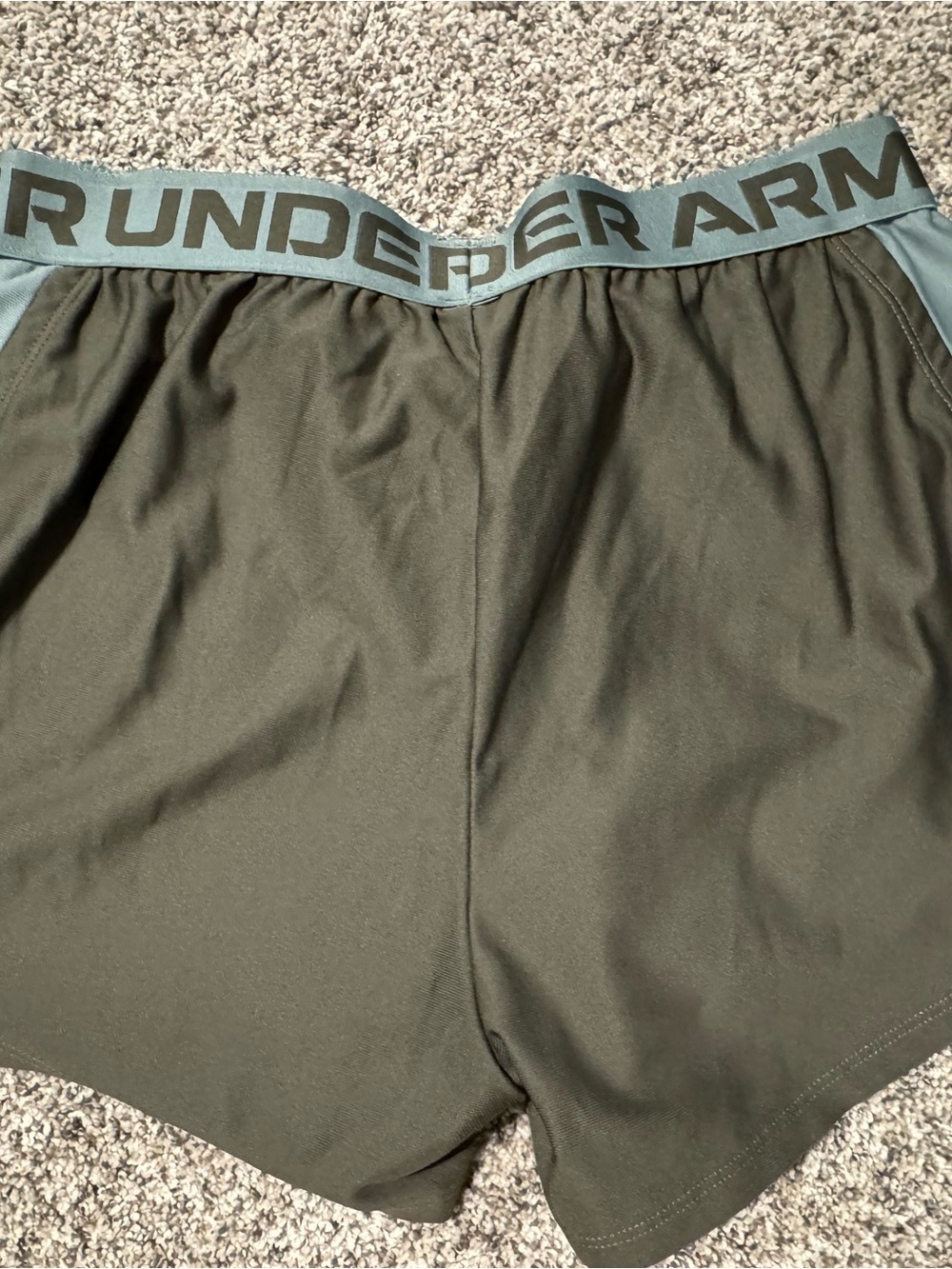 Under Armour Womens Olive Green Athletic Shorts with Slate Waistband